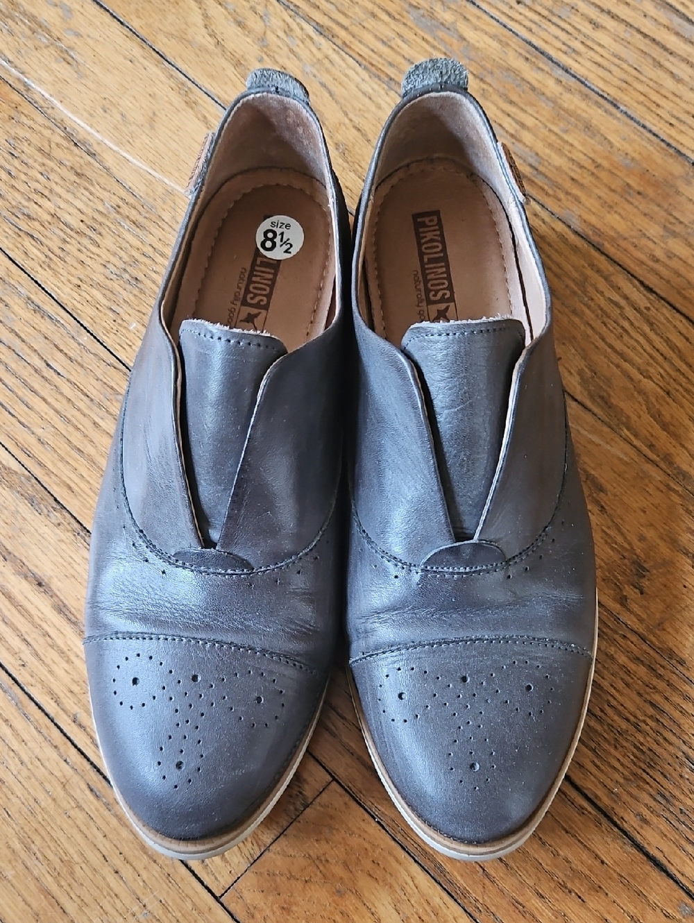 PIKOLINOS Charcoal Gray Leather Slip-On Loafers